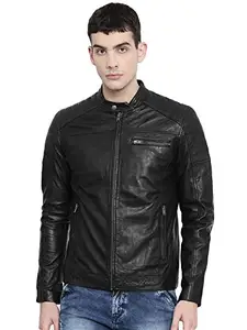 A1 SKIN FASHION Genuine Leather Regular Jacket for Men's (Size : L,Color: Black)