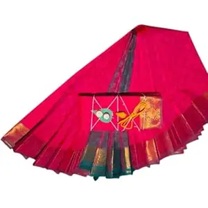 saree with blouse-Banarasi Kanchivaram Cotton Silk Saree with Unstitched Blouse Material