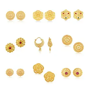 VFJ VIGHNAHARTA FASHION JEWELLERY Vighnaharta Gold Plated Stud Earring Combo set valentine day gift valentineday gift for her gift for him gift for women gift for men love gift gifts ValentinesDay2023 for Women and Girls ( Pack of- 9 Pair Earrings)