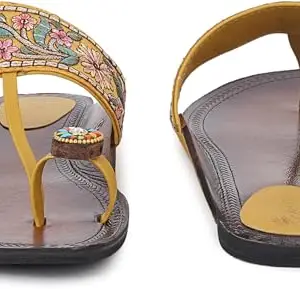 Picktoes PT-542 Women's Yellow Synthetic Leather Casual Heel Sandal