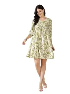 Stylum Women's Green Floral Printed Rayon Flared Dress (DRSGREENGUN40_Light Green, L)