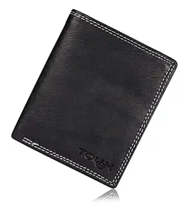 TOUGH Genuine Leather Wallet for Men|| A Handcrafted Wallet Designee 10 Card Slots, 3ID Slots (Black-W)