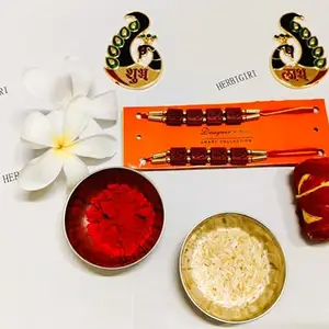 Herbigiri Elegant Rakhi Combo (Set of 2) for Brothers – Traditional & Designer Rakhis with Roli Chawal
