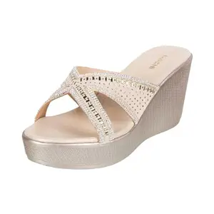 Mochi Women Gold Casual Synthetic Sandals UK/5 EU/38(35-5013)