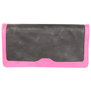 Leatherman Fashion LMN Genuine Leather Women's Black Pink Wallet 13 Card Slots