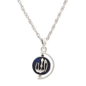 Memoir Silver plated Blue enamel Allah word swivel coin chain pendant locket necklace jewellery for men and women