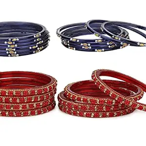 Colorful Glass Bangles/Kada Set Combo Ornamented With Colourful Chips & Beads_D1212 (AkBang2-LH1.d_bang)
