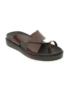 TEAKWOOD LEATHERS Men’s Leather Toe Loop Sandals - Stylish Criss-Cross Strap Design with Toe Loop - Premium Leather Sandal- Ideal for Casual and Semi-Casual Wear- | T_SH_FP_109_BR44 Brown
