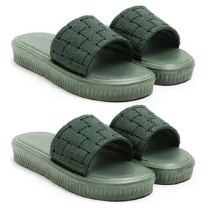 Skytrap Stylish Comroftable Trending Light Weight Extra Soft Green Rubber Slides Slippers Flipflop for Women & Girls Combo of 2