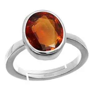 LMDPRAJAPATIS 7.00 Carat Certified Unheated Untreatet AAA+ Quality and Certified by WTGTL Natural Gomed Stone Silver Plated Ring Adjustable Hessonite