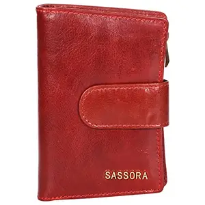 Sassora Genuine Leather Medium Red RFID Protected Women Wallet (8 Card Slots)