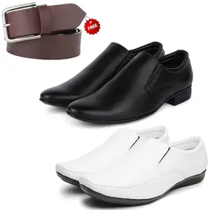 Graceful Trendy Formal Shoes/Party Shoes/ 2 Shoes Combo with Free Belt for Men and Boys (BAZAAR8879_VTR-401-Blk) Multicolor
