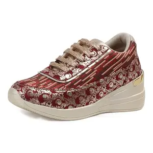 Vendoz Women Wedding & Party High Heel Sneakers I Cushioned Insole I Glittery & Embellished Bridal Wear I Lightweight and Stylish Shoes for Girls CNV7053MR-41 Maroon