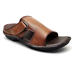 LEE FOX Men Leather Slipper Chappal | Use Casually | Functional Use | Out Door Use Smooth And Comfortable Cushion For Men Tan (S) B.6 (numeric_8)