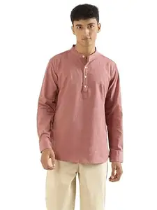 SAADAA Men's Short Kurta – Linen Cotton Blend, Airy Fabric, Regular Fit, Mandarin Collar, Solid Color – Casual, Festive & Ethnic Wear