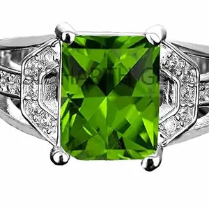 SIDHGEMS 9.25 Ratti 8.25 Carat Certified Natural Green Peridot Silver Plated Gemstone Adjustable Ring/Anguthi for Men and Women