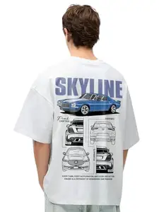 PRONK Oversized Cotton Back Printed Round Neck T Shirt for Men