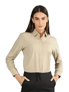 DLANXA Women Solid Polycotton Regular Formal Shirt Beige L