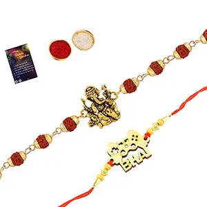 Rakhi Rudraksh "Ganpati Ji" Elegant" BHAI" Designe With Roli Chawal,Greeting Card -564