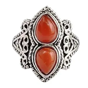 Alloy Metal Rhodium Polished Pear Shape Red Carnelian Gemstone Handmade Astrological Ring Indian Size 12 RGS-1352