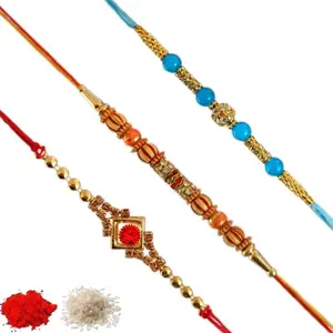 Rakhiya.com Designer Rakhi set of three, Multicolour rakhi, combo of three (set of 3), With Roli Chawal Packet 0130