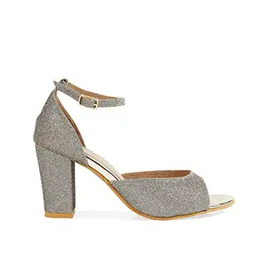 ROCIA By Regal Antique Gold Womens Shimmer Strap Block Heels