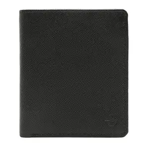 LOUIS STITCH Mens Jet Black Italian Saffiano Leather Wallet RFID Wallet Note Case (Goel)