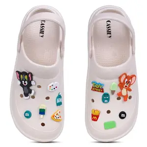 CASSIEY Women's Lightweight Tom & Jerry Designed Clogs, Casual Comfortable Slip On Clog Sandals- Cream, 4-5 UK