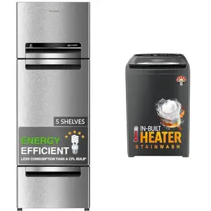 Whirlpool 235 L Frost Free Triple-Door Refrigerator (FP 253D PROTTON ROY RADIANT STEEL(Z) Double Do, 8 Kg 5 Star Stainwash Royal Plus Fully Automatic Top Load Washing Machine (SW ROYAL PLUS