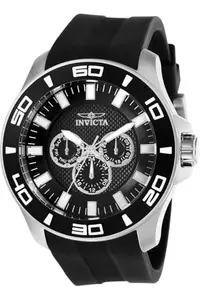 Invicta Silicone Men's 28000 Pro Diver Quartz Chronograph Black Dial Watch, Band Color:Black