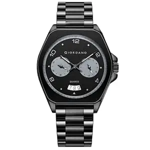Giordano Elegant Analog Quartz Watch for Men with Multi-Function Hexagonal Dial, Date Display and Stainless Steel Strap