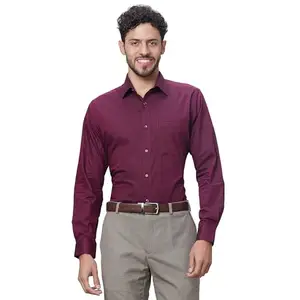 Raymond Men's Slim Fit Pure Cotton Full Sleeve Semi Cutaway Collar Structure Pattern Dark Maroon Formal Shirt (Size: 39)-RMSX12827-M7