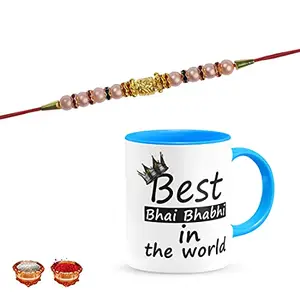 Manonita Rakhi Gift for Brother, bhaiya bhabhi, Gift Set (Rakshabandhan Mug, Roli,Chawal) BLUEMUG-2-BC