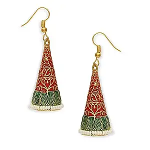 fabula OOMPHelicious Jewellery Red & Green Meenakari & Pearls Conical Jhumka Earrings For Women & Girls Stylish Latest (R-EHC194_CC1)