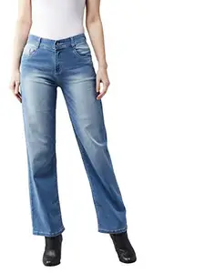 Dolce Crudo Women's Light Blue Wide-Leg Mid Rise Clean Look Regular Length Blast Effect Denim Jeans(DOSS18DEN02-50-158-26,Light Blue,26)
