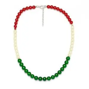 A V FASHION - Traditional Tricolour Green/White/Orange Single Strand 1 Layered Glass Beads Necklace Set for Women and Girls Fashion Jewellery Fancy Ethnic Jewellery (Same as shown in image)