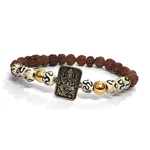 ASTROGHAR Auspicious Ganesh Ji And Om Wooden And Rudraksh Beads Protective Lucky Charm Bracelet For Men & Women