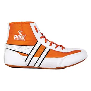 Pace International Kabaddi Shoes, Boxing Shoes, Wrestling Shoes for Men (Orange, White)