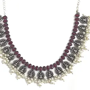 makezak beautiful oxidise ruby laxmi necklace(3835-red)