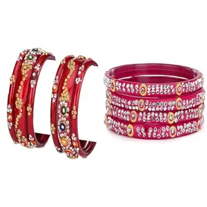 Somil Combo Bangle Set For Women | Traditional Daily Bangles | Perfect For Parties & Functions, Pack Of 10, Red, Pink -D494