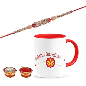 Manonita Rakhi Gift for Brother, bhaiya bhabhi, Gift Set (Rakshabandhan Mug, Roli,Chawal) REDMUG-10-BD