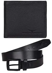 URBAN FOREST Stannis Black Leather Wallet & Black Casual Belt Combo Gift Set for Men