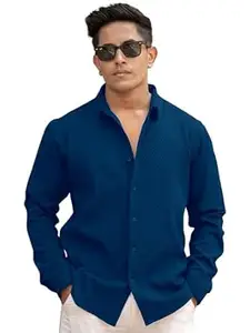 WIZOON Shirt for Man | Men’s Black Textured | Regular Fit | Textured Cotton Blend Casual | Full Sleeves | Spread Collar Western Stylish