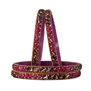 The Golden Cascade Rani Color Glass Kada for Women | Fancy Design Glass Kada’s for Ladies | Zircon Stone Studded Glass Kada for Girls (Pack of 4) (Rani, Small 2.4)