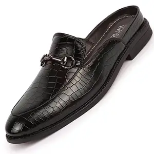 FAUSTO NFST FOSME-2012 COFFEE-44 Men Embossed Leopard Print with Horsebit Buckle Ethnic Party Back Open Slip On Mules Shoes (10 UK)