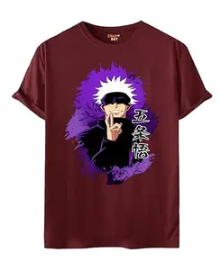 Crazy Guy Mens Anime Cotton Tshirt - Satoru Gojo - Jujutsu Kaisen - Small, MaroonXX1