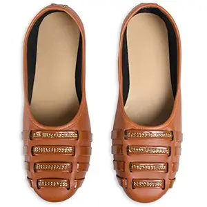 BRIDAL GARNISH BRIDAL GARNISH Synthetic Leather Women Fashion Designer for Girls Women Casual Footwear Party Best Festive and Occassional Juti Fashionable Loafer Jutti Women Fashion Slipper Loafer Shoes I (Patti Bellies) I (Brown, numeric_8)