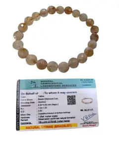 aldomin Citrine Dimond Cut Crystal Bracelet Round Beads 8 MM Stone Bracelet for Reiki Healing and Natural Crystal Healing Stones