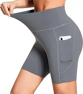 HIGHWINDS Workout Shorts Nylon & Spandex Quick Dry Summer Shorts for Women Shorts High Waisted Yoga Athletic Free Size (26 Till 32) Pack of 1 (Grey)