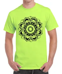 Caseria Men's Round Neck Cotton Half Sleeved T-Shirt with Printed Graphics - Skull Flowers (Liril Green, XXL)